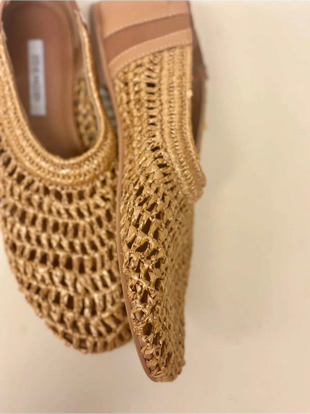 Steve Madden  Raffia/Leather Uppers in a Deep Tan almost Gold Slip-On Loafers